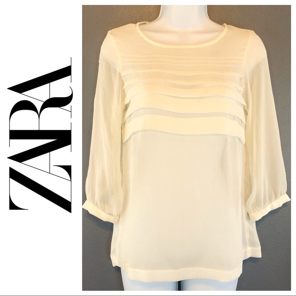 ZARA Semi Sheer Quarter Sleeve Blouse